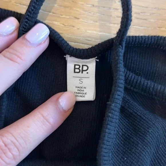 BP Black Ribbed Bodysuit Basic Layering Piece Dark Stretch Jersey Knit Small - Picture 3 of 6